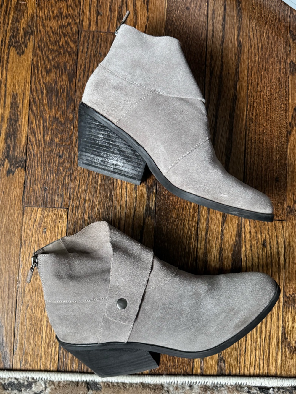 Eileen Fisher Gray Suede Ankle Booties with Stacked Heel